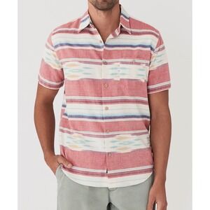 Faherty Cotton Short Sleeve Coast Shirt Ikat Stripe Button Down Pink Sz Men M